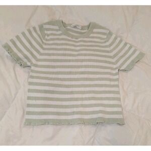 Coastal Grandma Cottagecore Sage Stripe‎ Knit Tee Y2K Kids Large